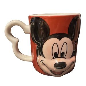 Disney 3D Red Mickey Mouse Face and Signature with Ear Handle Coffee Cup